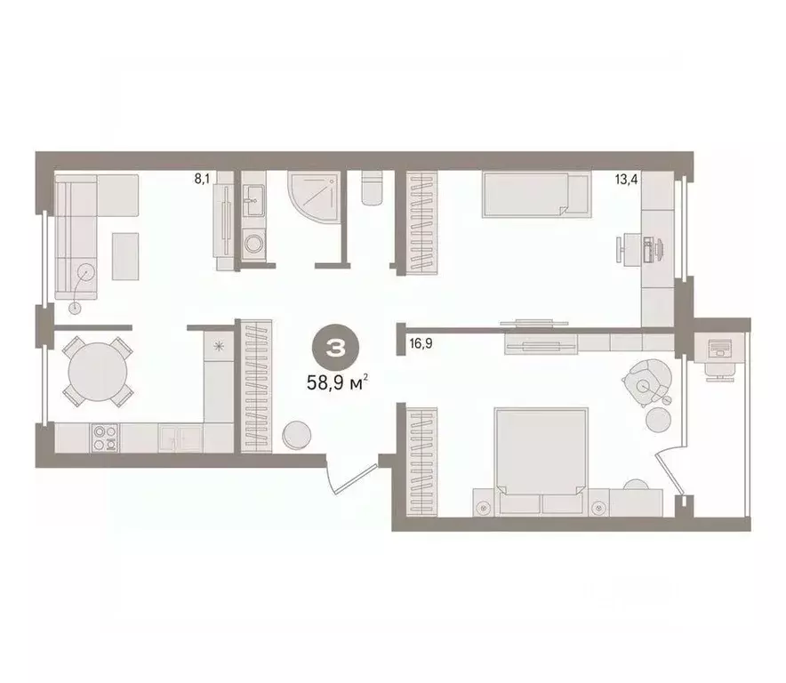 3-к кв. Тюменская область, Тюмень Новосибирская ул., 34 (60.9 м) - Фото 0