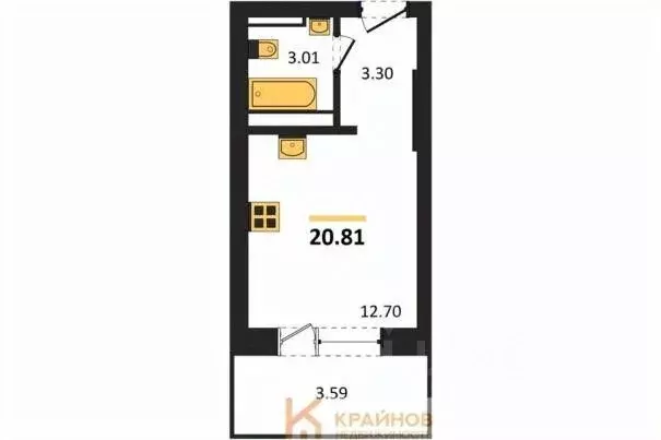 Студия Воронежская область, Воронеж Транспортная ул., 58 (20.81 м) - Фото 1