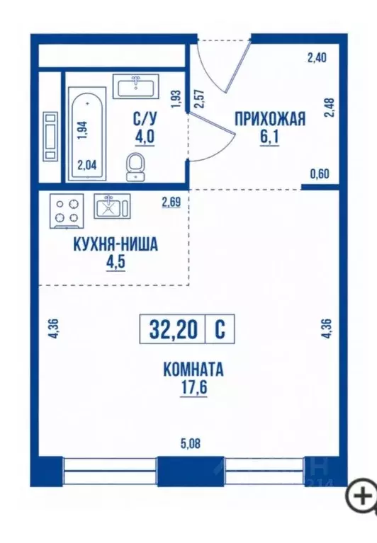 Студия Санкт-Петербург просп. Крузенштерна, 13 (32.2 м) - Фото 2