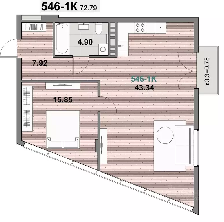 1-к кв. Калининградская область, Зеленоградск ул. Гагарина (72.79 м) - Фото 1