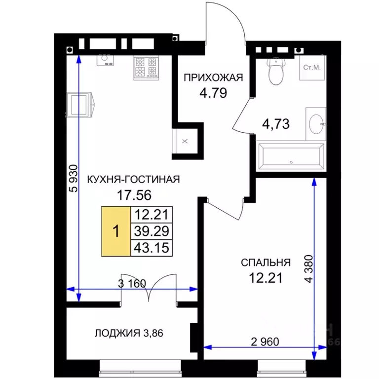 1-к кв. Калининградская область, Гурьевск Включи жилой комплекс (43.15 ... - Фото 0