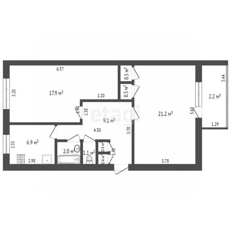 2-к кв. Башкортостан, Стерлитамак ул. Имая Насыри, 1 (62.2 м) - Фото 2