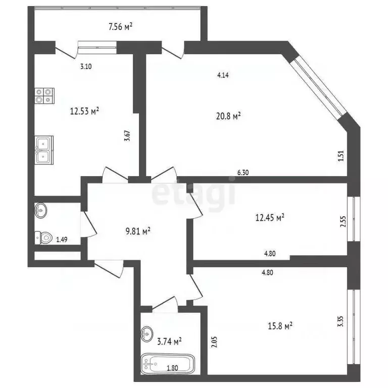 3-к кв. Краснодарский край, Анапа проезд Алмазный, 11 (76.2 м) - Фото 2