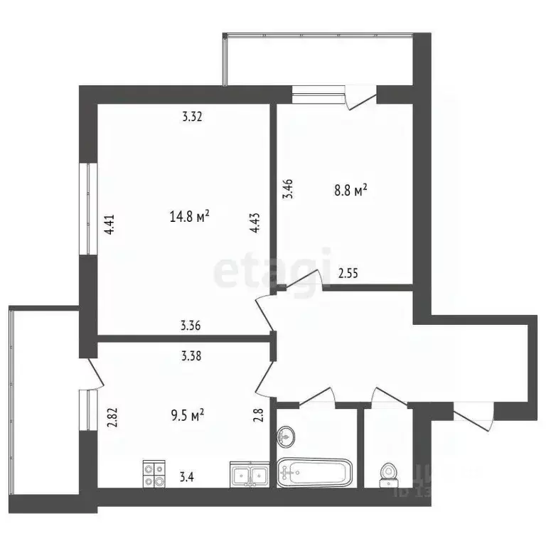 2-к кв. Вологодская область, Вологда Окружное ш., 32 (45.7 м) - Фото 1