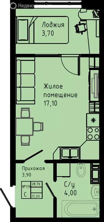 Квартира-студия: Коммунар, Железнодорожная улица, 41к3 (28.7 м) - Фото 1