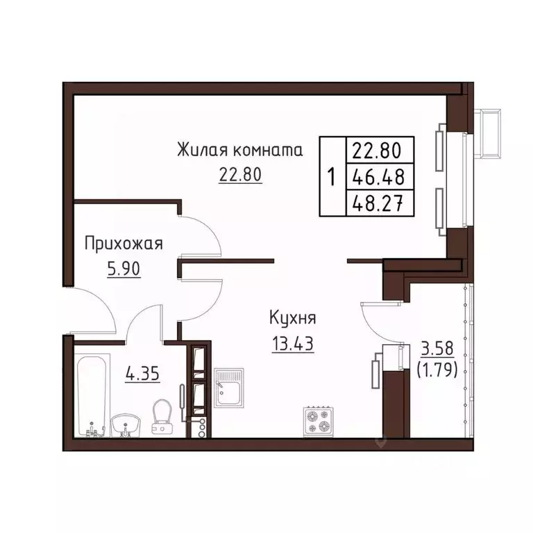 1-к кв. Орловская область, Орел ул. Левый Берег реки Оки, 21к1 (48.27 ... - Фото 0