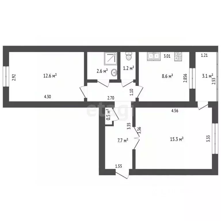 2-к кв. Башкортостан, Стерлитамак Черноморская ул., 16 (48.5 м) - Фото 1