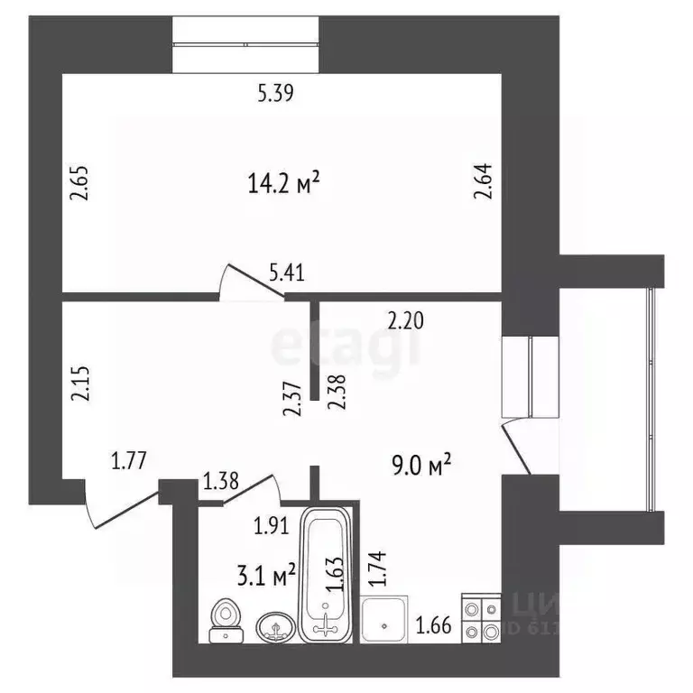 1-к кв. Мордовия, Рузаевка Школьный бул., 4В (32.6 м) - Фото 2