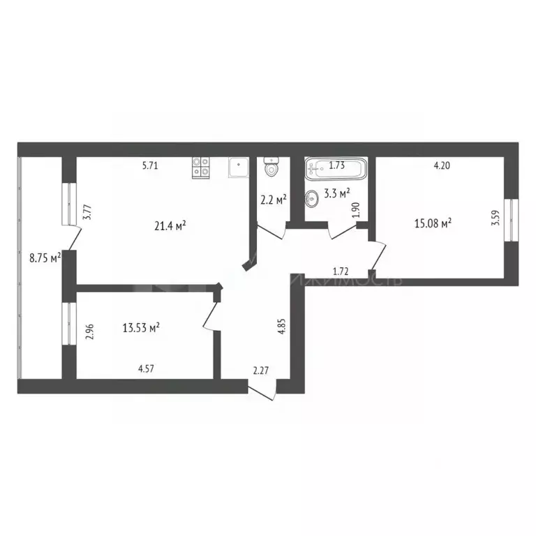 2-к кв. Тюменская область, Тюмень Широтная ул., 172А (67.1 м) - Фото 2