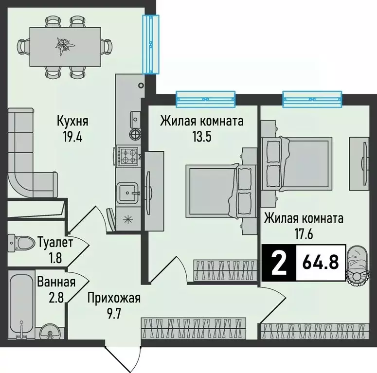 2-к кв. Ставропольский край, Железноводск городской округ, пос. ... - Фото 1