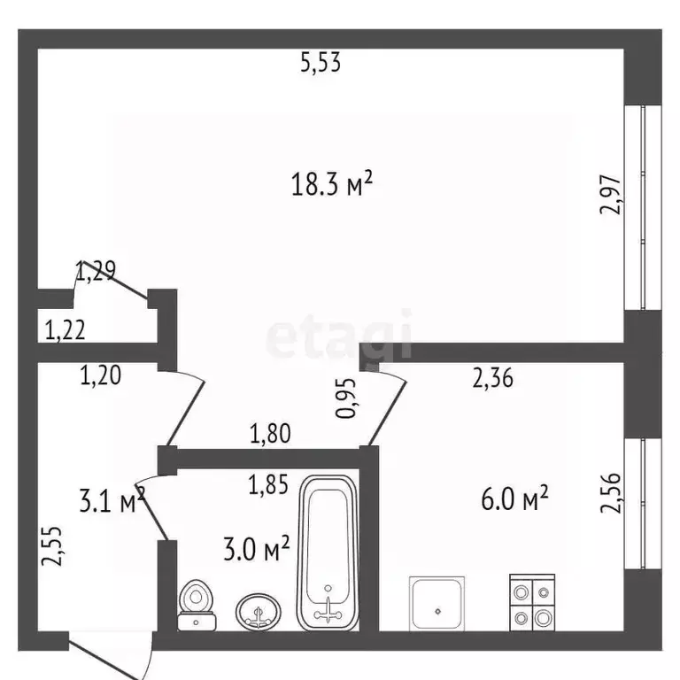 1-к кв. Кемеровская область, Юрга Московская ул., 42 (31.0 м) - Фото 1