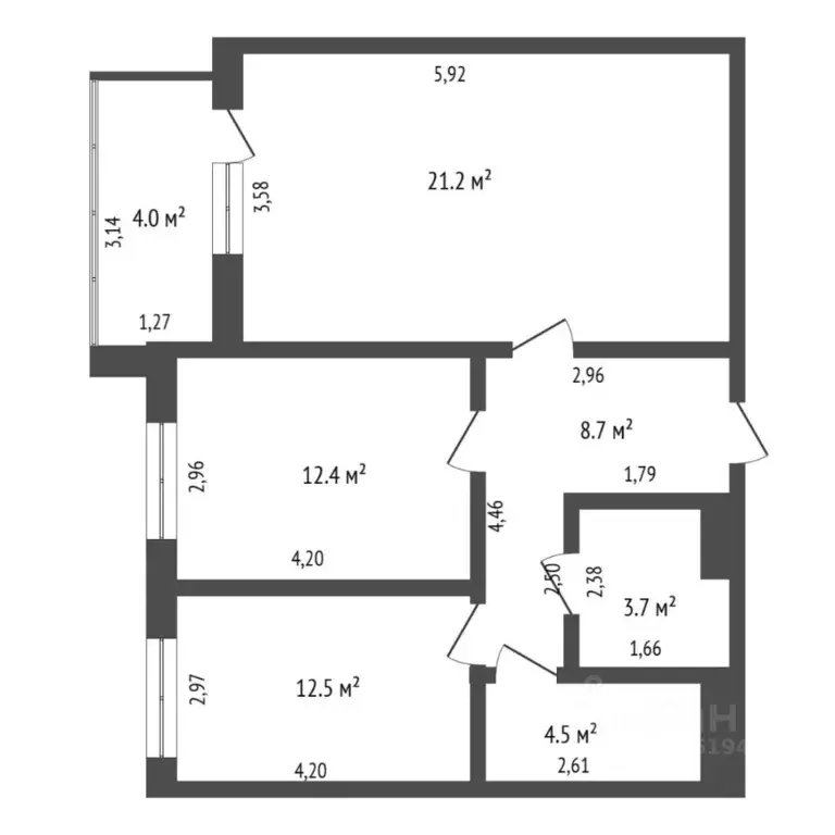 2-к кв. Тюменская область, Тюмень ул. Братьев Бондаревых, 5 (66.6 м) - Фото 2