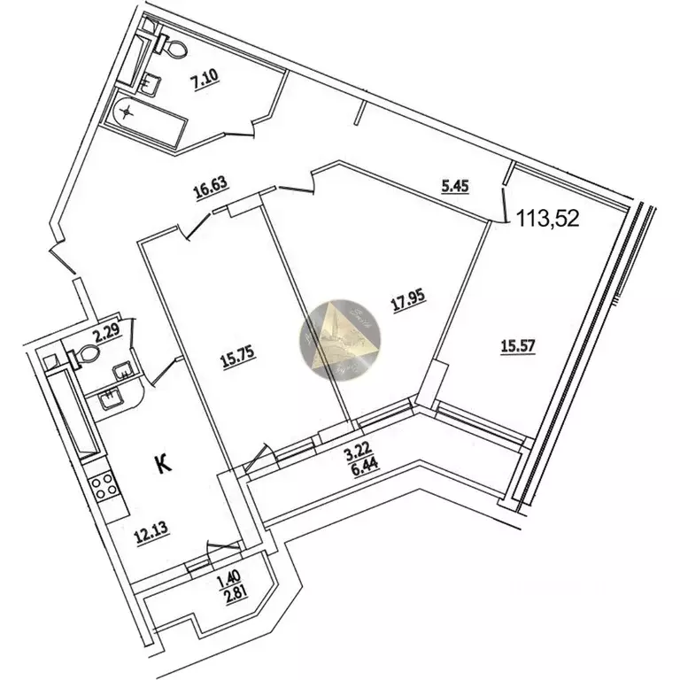 3-к кв. Санкт-Петербург ул. Кустодиева, 5к1 (113.52 м) - Фото 2