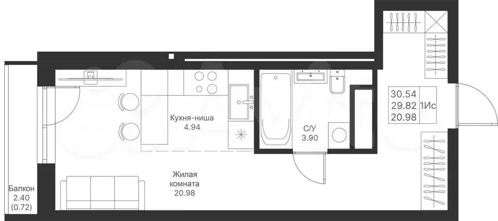 Квартира-студия, 30,5 м, 5/24 эт. - Фото 1