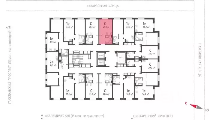 Студия Санкт-Петербург ул. Пахомовская, 12к1 (20.8 м) - Фото 1