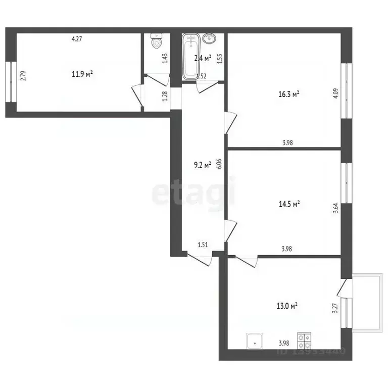 3-к кв. Тюменская область, с. Ярково  (71.8 м) - Фото 2