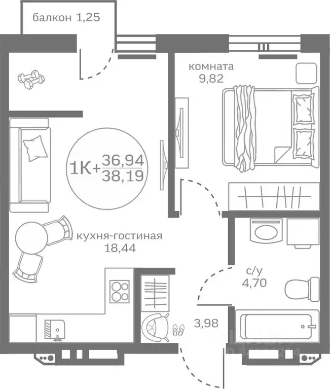 1-к кв. Тюменская область, Тюменский район, д. Патрушева ул. Петра ... - Фото 0