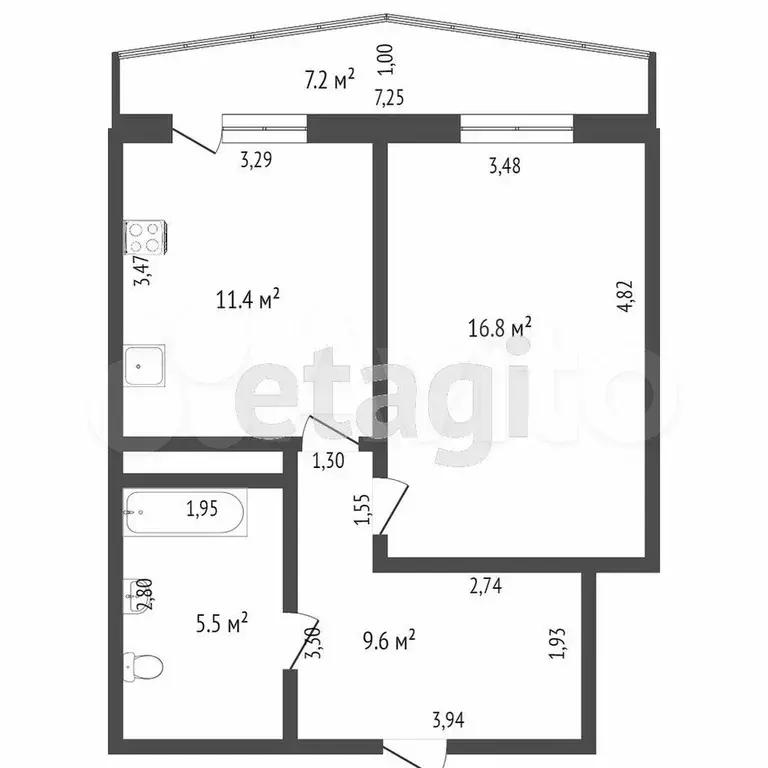 1-к. квартира, 42,9 м, 2/17 эт. - Фото 0