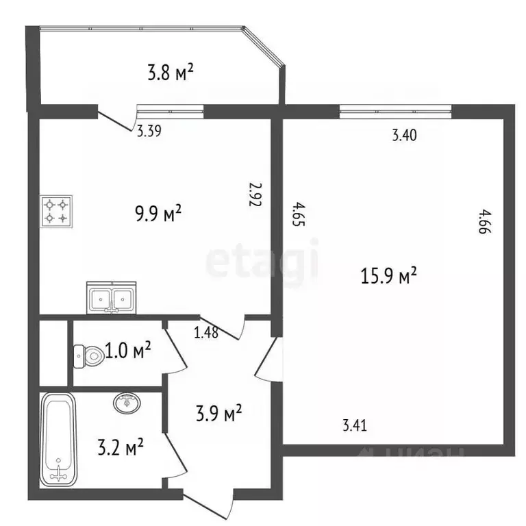 1-к кв. Санкт-Петербург ул. Маршала Казакова, 50к1 (33.9 м) - Фото 2