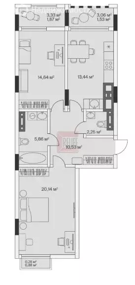 2-комнатная квартира: посёлок Малое Исаково, Первая улица, 1к3 (71.1 ... - Фото 1