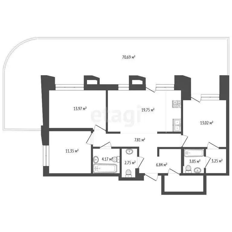 3-комнатная квартира: Тюмень, улица Судостроителей, 48 (91.13 м) - Фото 1