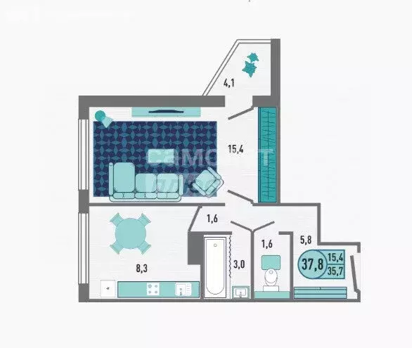 1-комнатная квартира: Липецк, Минская улица, 4Ак1 (37.8 м) - Фото 1