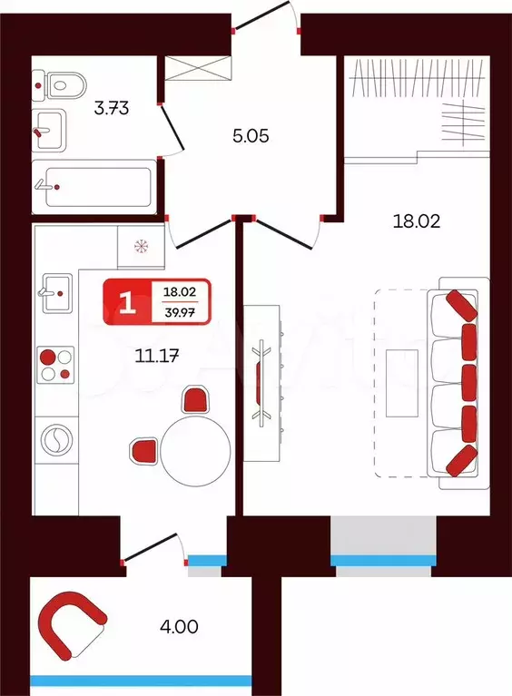 1-к. квартира, 40 м, 1/13 эт. - Фото 0