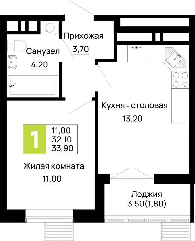 1-комнатная квартира: Тахтамукайский район, посёлок городского типа ... - Фото 1