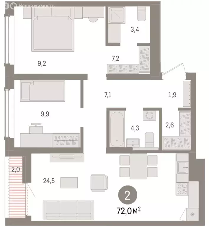 2-комнатная квартира: Новосибирск, улица Аэропорт (71.98 м) - Фото 1