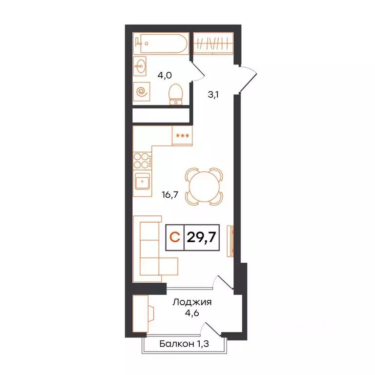 1-к кв. Тюменская область, Тюмень UNO жилой комплекс (29.7 м) - Фото 1
