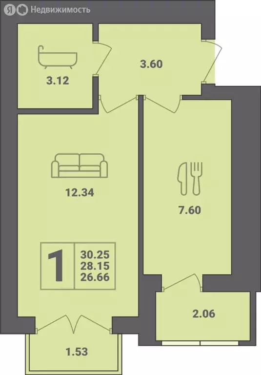 1-комнатная квартира: Пионерский, улица Гептнера, 17 (30.25 м) - Фото 0
