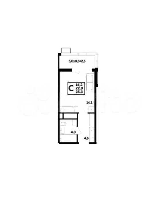 Квартира-студия, 25,3 м, 3/16 эт. - Фото 1