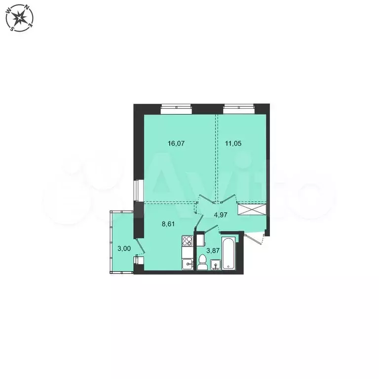 2-к. квартира, 47,6 м, 4/8 эт. - Фото 0