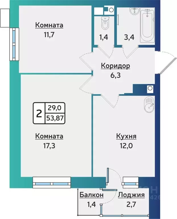 2-к кв. Удмуртия, Ижевск ул. 40 лет Победы, 123 (53.7 м) - Фото 0