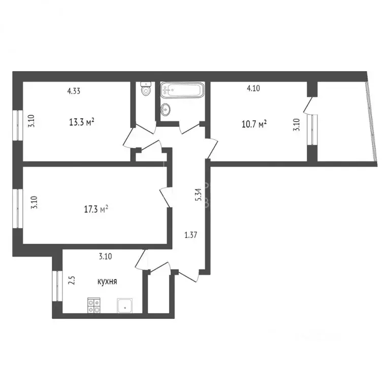 3-к кв. Тюменская область, Тюмень Профсоюзная ул., 70 (66.2 м) - Фото 2