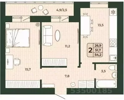 2-к кв. Самарская область, Волжский район, Смышляевка городское ... - Фото 1