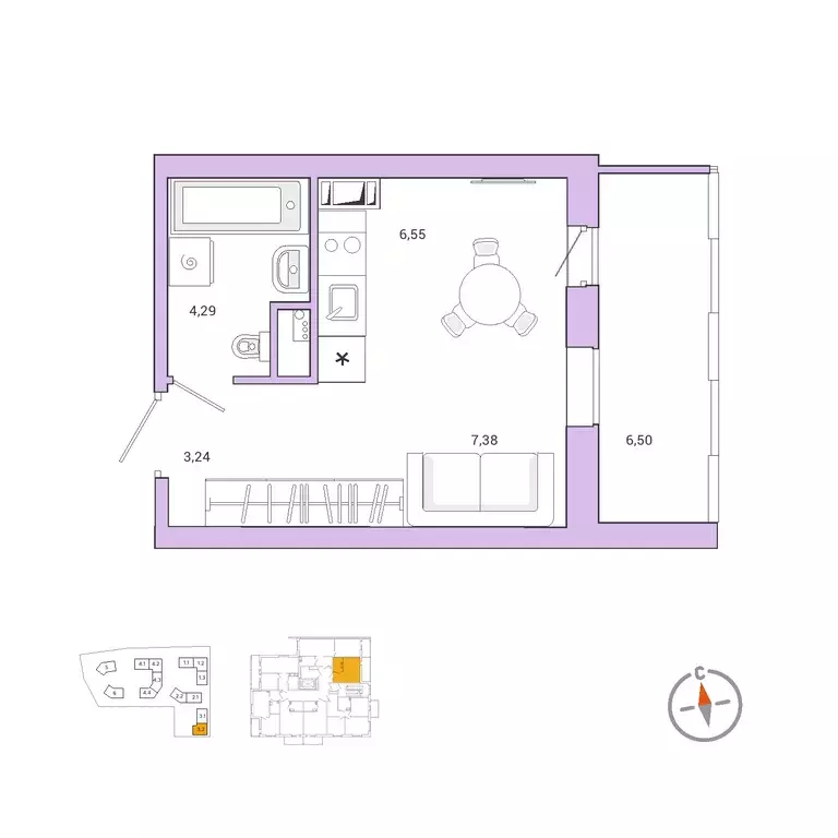 квартира-студия, 23.1 м - Фото 0