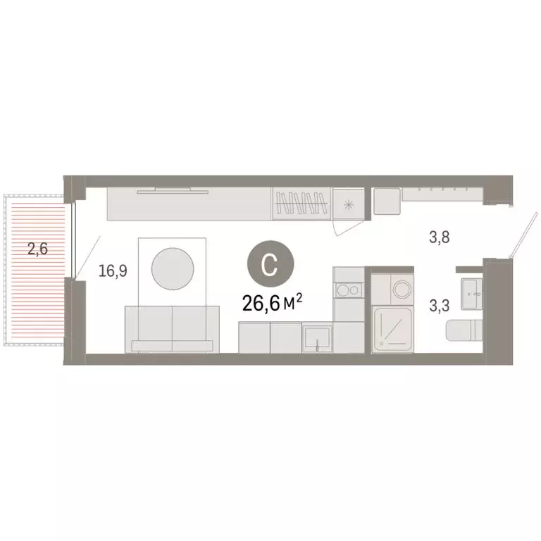Квартира-студия: Тюмень, Мысовская улица, 26к2 (26.6 м) - Фото 1