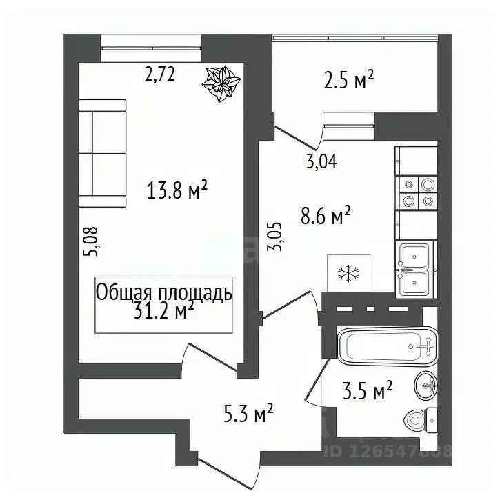 1-к кв. Новосибирская область, Новосибирск Покатная ул., 55А (31.2 м) - Фото 1