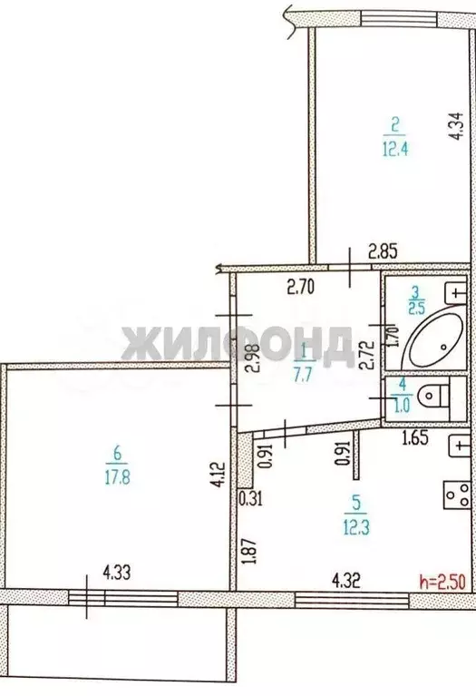 2-к. квартира, 53,3 м, 4/9 эт. - Фото 0