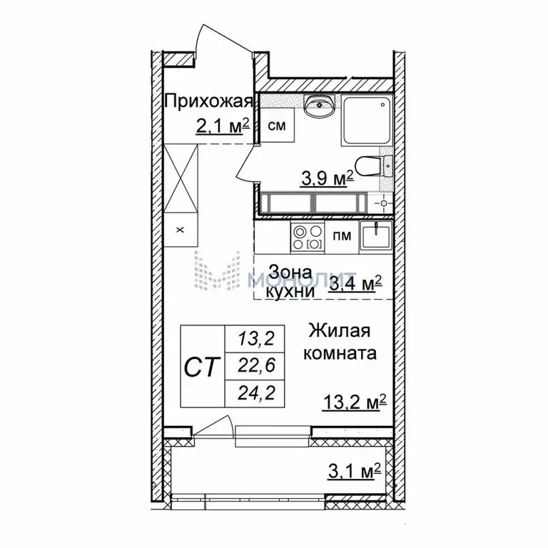 1-комнатная квартира: Нижний Новгород, улица Романтиков, 5 (24.2 м) - Фото 0