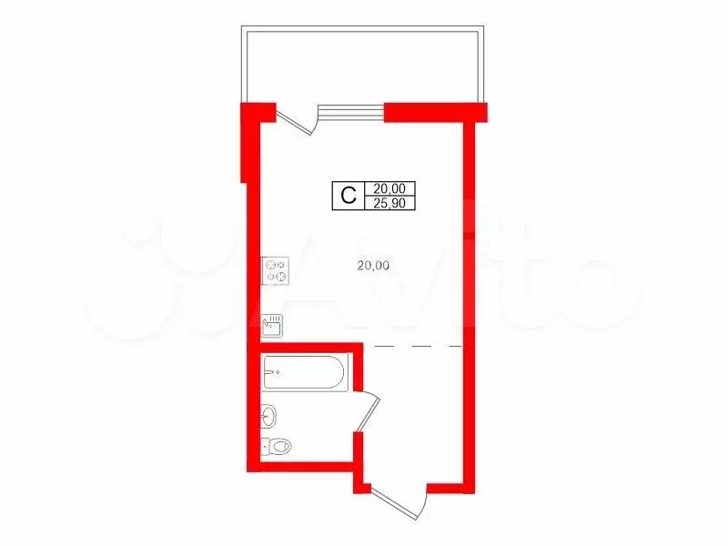 Квартира-студия, 25,9 м, 5/21 эт. - Фото 0