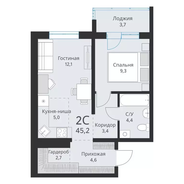 Продаётся 2-к квартира, 45.1 м - Фото 0