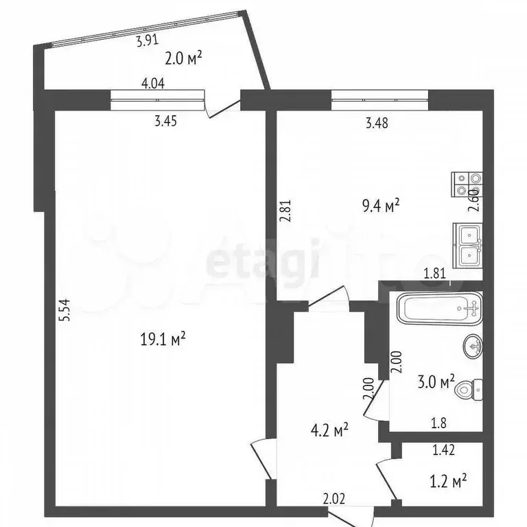 1-к. квартира, 38,5 м, 9/9 эт. - Фото 0