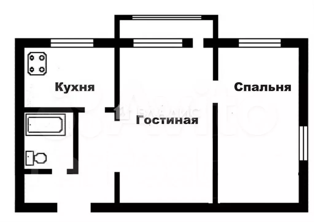 2-к. квартира, 42,1 м, 2/5 эт. - Фото 0