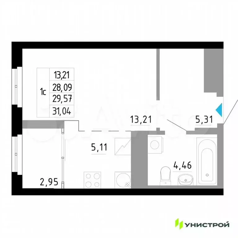 Квартира-студия, 29,6 м, 17/27 эт. - Фото 0