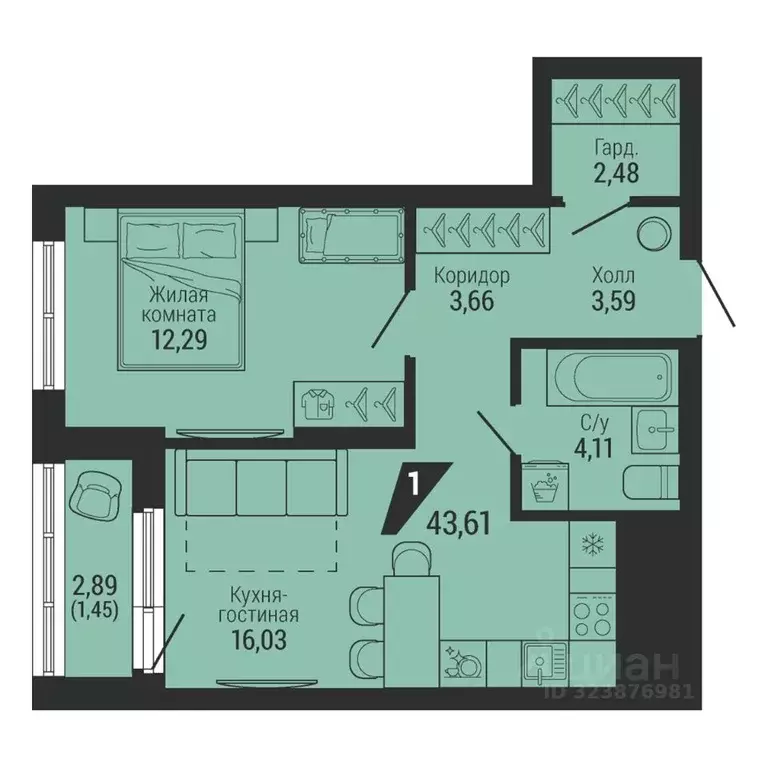 1-к кв. Свердловская область, Екатеринбург ул. Красных Командиров, 80 ... - Фото 2