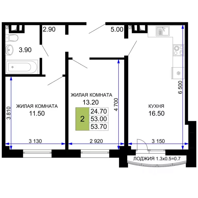 2-к кв. Краснодарский край, Анапа Песчаный жилой комплекс (53.7 м) - Фото 1