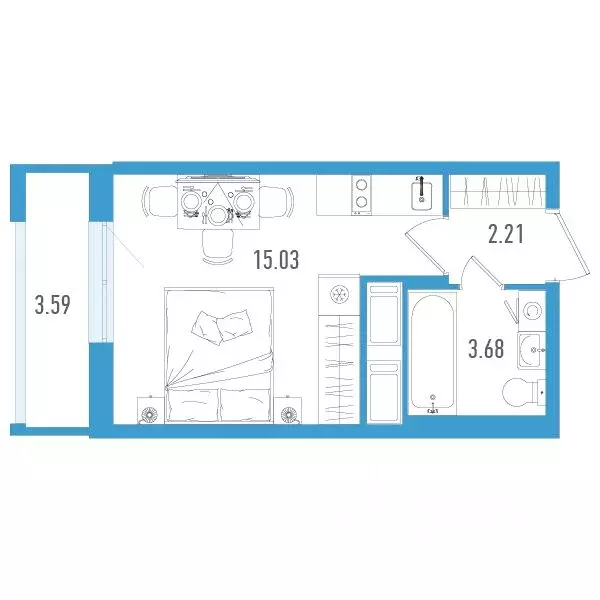 Студия Санкт-Петербург дор. Муринская, 67 (22.0 м) - Фото 0