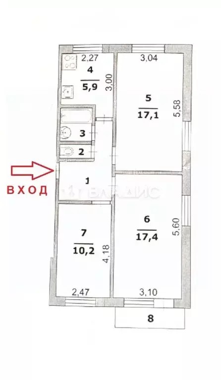3-к кв. Белгородская область, Белгород ул. Пугачева, 16 (61.0 м) - Фото 2